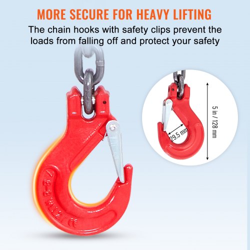 Chain Sling 516 inch x 5 ft Lifting Chains with Hooks G80 Engine Chain