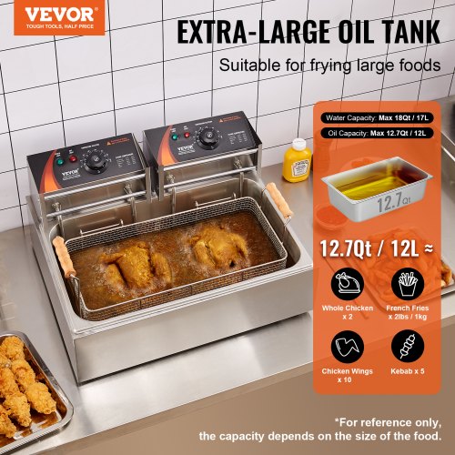 Commercial Electric Deep Fryer Countertop Deep Fryer 3000W 18Qt 17L