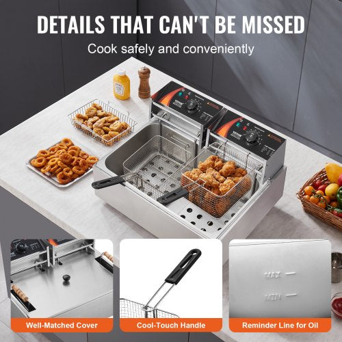Commercial Electric Deep Fryer Countertop Deep Fryer 3000W 18Qt 17L