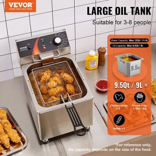 Commercial Deep Fryer 1750W Electric Countertop Fryer with Basket