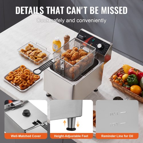 Commercial Deep Fryer 1750W Electric Countertop Fryer with Basket