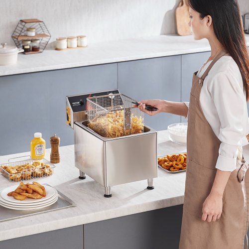 Commercial Deep Fryer 1750W Electric Countertop Fryer with Basket