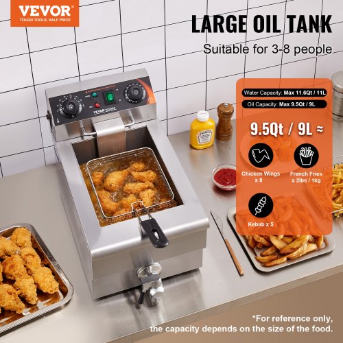 Commercial Deep Fryer 1500W Electric Countertop With Basket 116Qt 11L