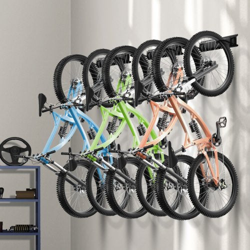 Bike Storage Rack 6 Bike Racks and 5 Helmets Hooks Wall Mount Bike Storage