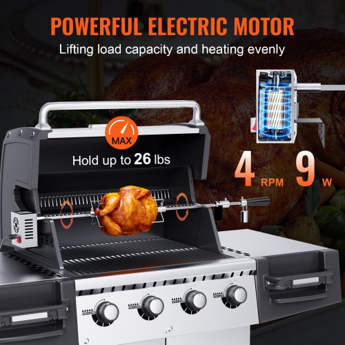 Universal Grill Rotisserie Kit for Grills Electric BBQ Grill with 110V 9W