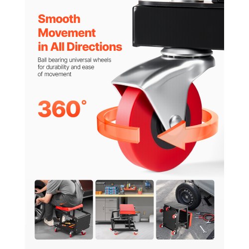 Mechanic Stool 300 lbs Capacity Garage SeatWork Stool with Wheels 360°
