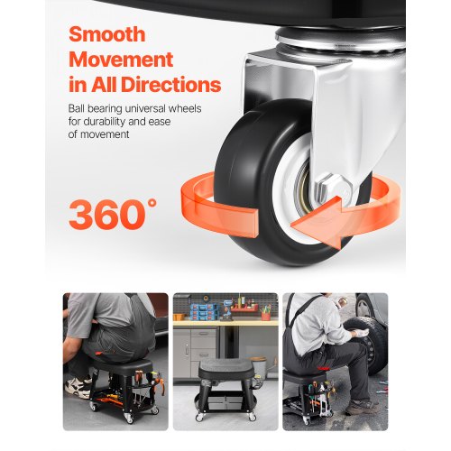 Mechanic Stool 300 lbs Capacity Garage SeatWork Stool with Wheels 360°