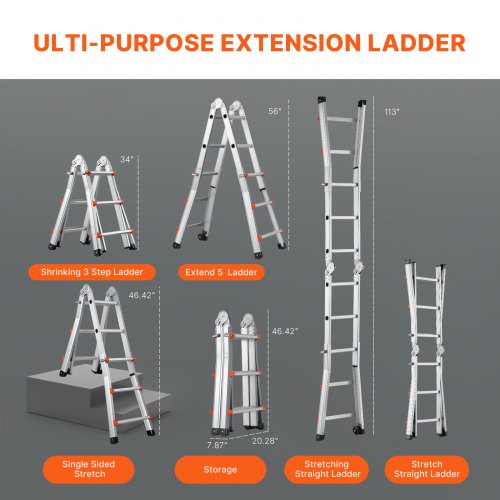 Telescoping Ladder A Frame 9.5 Ft Compact Aluminum Extension Multifunction