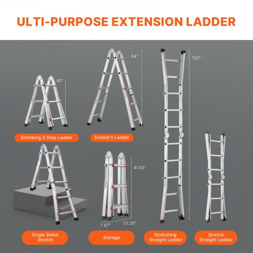 Telescoping Ladder A Frame 11 FT Compact Aluminum Extension Ladder