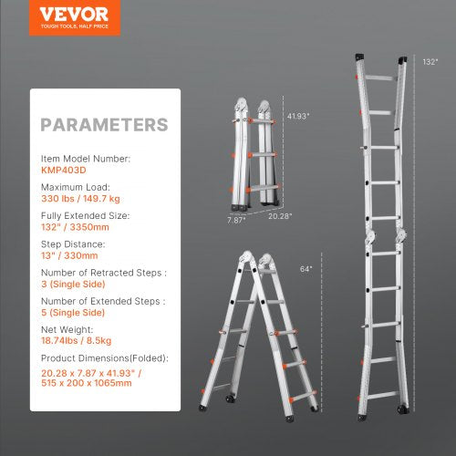 Telescoping Ladder A Frame 11 FT Compact Aluminum Extension Ladder