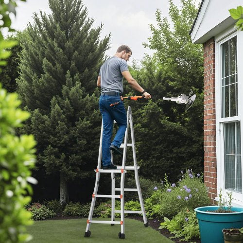 Telescoping Ladder A Frame 11 FT Compact Aluminum Extension Ladder