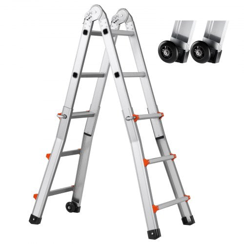 Telescoping Ladder A Frame 11 FT Compact Aluminum Extension Ladder