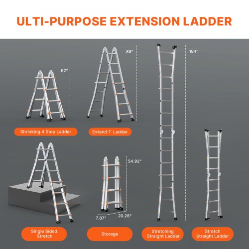 Telescoping Ladder A Frame 15.5 FT Compact Aluminum Extension Ladder