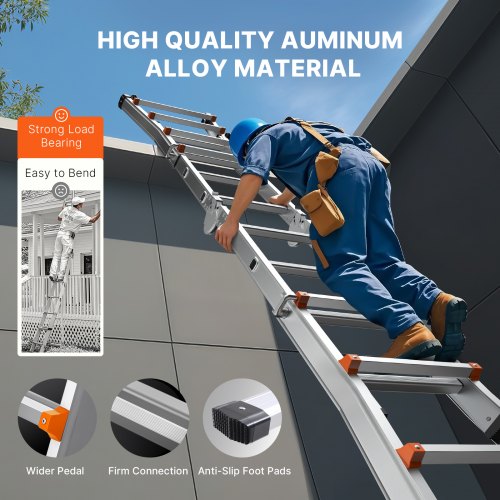 Telescoping Ladder A Frame 15.5 FT Compact Aluminum Extension Ladder
