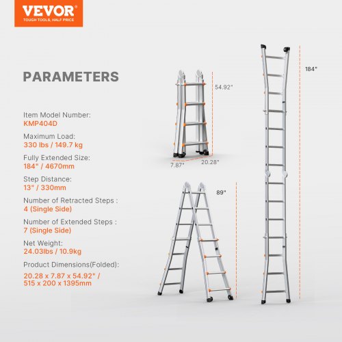 Telescoping Ladder A Frame 15.5 FT Compact Aluminum Extension Ladder