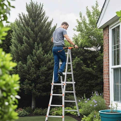 Telescoping Ladder A Frame 15.5 FT Compact Aluminum Extension Ladder