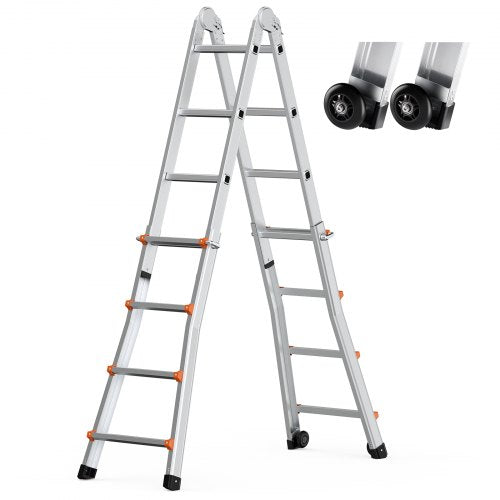 Telescoping Ladder A Frame 15.5 FT Compact Aluminum Extension Ladder