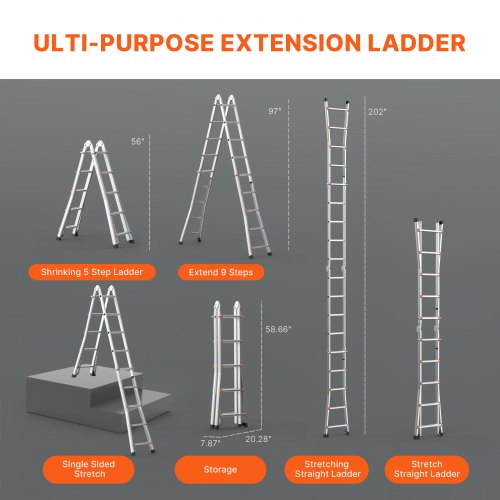 Telescoping Ladder A Frame 17 FT Compact Aluminum Extension Ladder