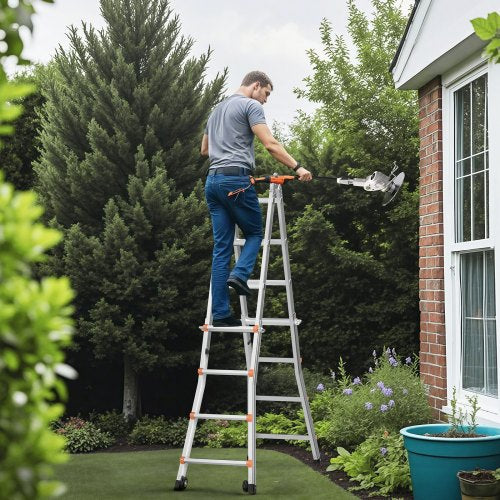 Telescoping Ladder A Frame 17 FT Compact Aluminum Extension Ladder