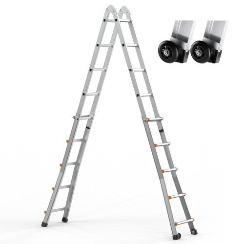 Telescoping Ladder A Frame 17 FT Compact Aluminum Extension Ladder
