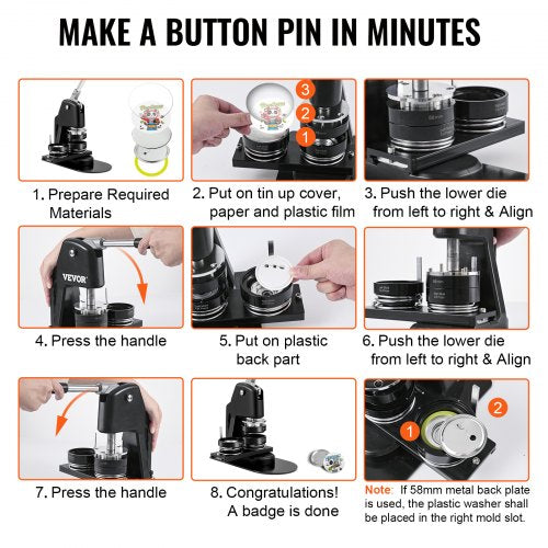Button Maker Machine Multiple Sizes 1.25 + 2.25 Inch Badge Punch Press Kit