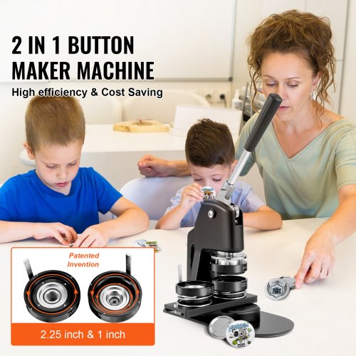 Button Maker Machine Multiple Sizes 1 + 2.25 Inch Badge Punch Press Kit