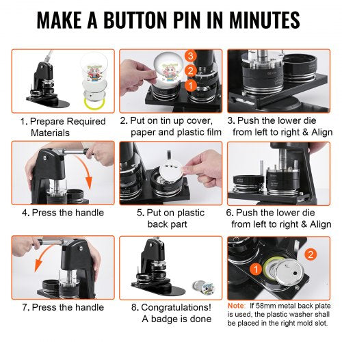 Button Maker Machine Multiple Sizes 1 + 2.25 Inch Badge Punch Press Kit