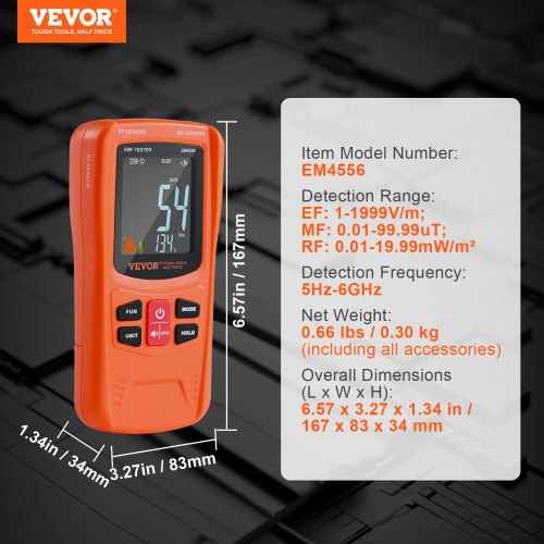 3in1 EMF Meter 5Hz6GHz Handheld Rechargeable Electromagnetic Field
