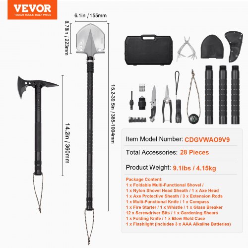 Survival Shovel Survival Axe 28in1 Camping Folding Shovels with Hatchet
