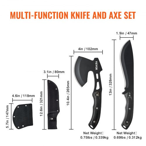 Hunting Knife and Hatchet Axe Combo Set with Sheath Fixed Blade Tactical