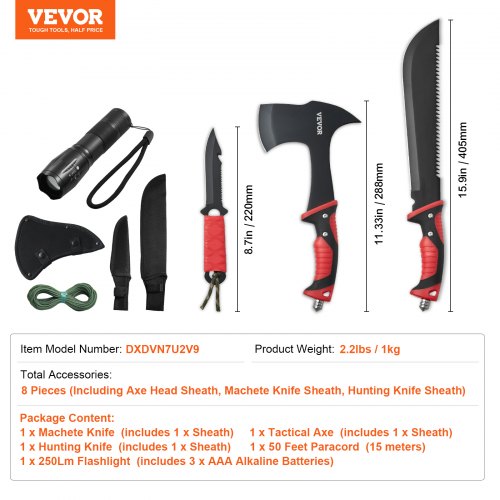 Camping Hatchet and Machete Knife Set with Sheath Hunting Knife