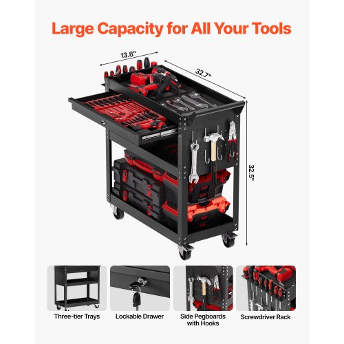 4Tier Tool Cart with Wheels 350 lbs Load Capacity Rolling Work Cart with Wheels