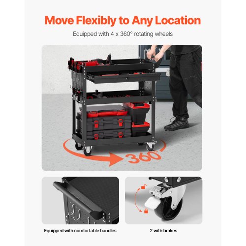 4Tier Tool Cart with Wheels 350 lbs Load Capacity Rolling Work Cart with Wheels