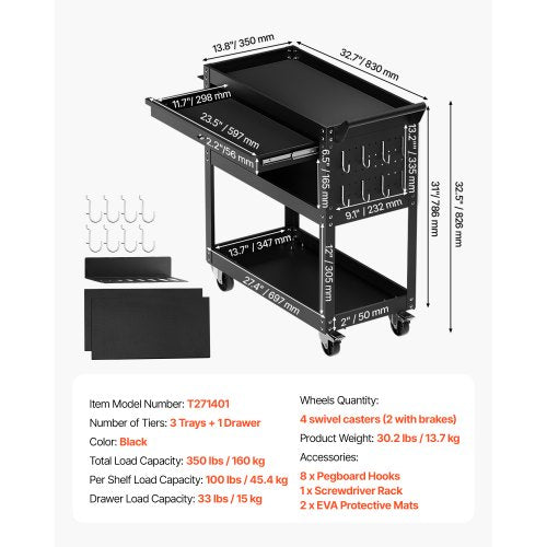 4Tier Tool Cart with Wheels 350 lbs Load Capacity Rolling Work Cart with Wheels