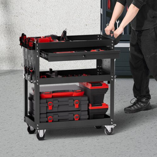 4Tier Tool Cart with Wheels 350 lbs Load Capacity Rolling Work Cart with Wheels