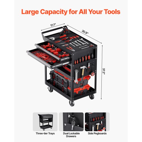 5Tier Tool Cart with Wheels 400 lbs Load Capacity Rolling Work Cart with Wheels