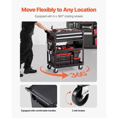 5Tier Tool Cart with Wheels 400 lbs Load Capacity Rolling Work Cart with Wheels