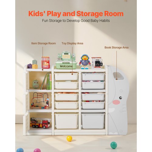 Kids Toy Storage 4Tier Elephantshape Organizer With 10 Plastic Movable Bins