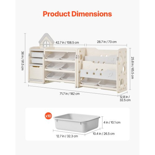 Kids Toy Storage with Bookshelf 4Tier Toy Storage Organizer with 10