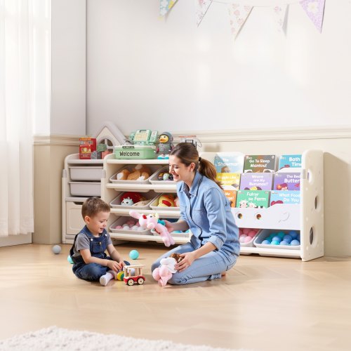 Kids Toy Storage with Bookshelf 4Tier Toy Storage Organizer with 10