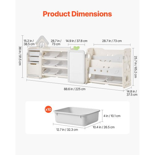 Kids Toy Storage with Bookshelf 4Tier Large Toy Storage Organizer with 10