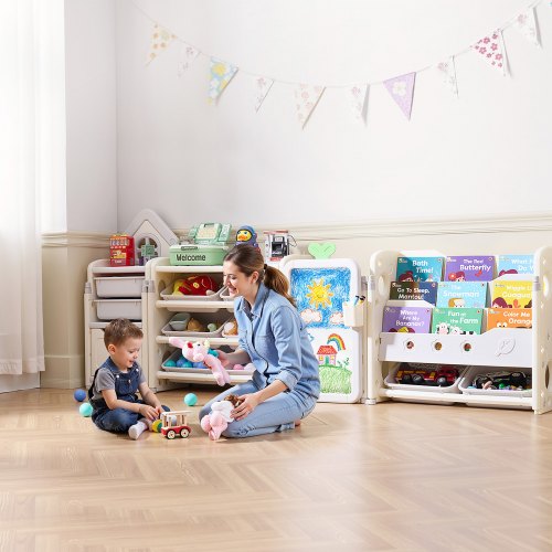 Kids Toy Storage with Bookshelf 4Tier Large Toy Storage Organizer with 10
