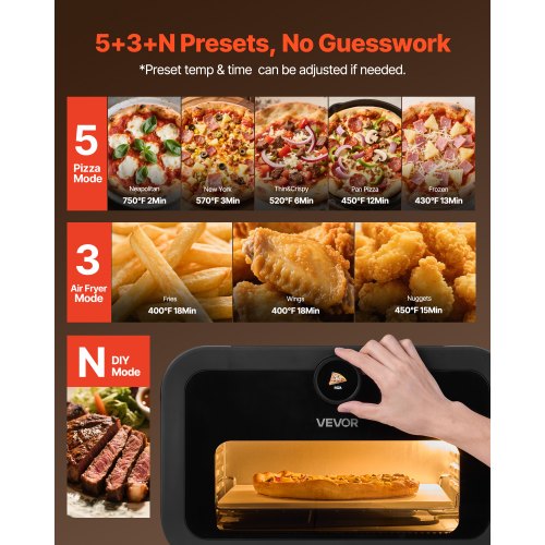 Pizza Oven 8 Presets Electric Ovens Air Fry Combo 12Inch Indoor Maker Smart