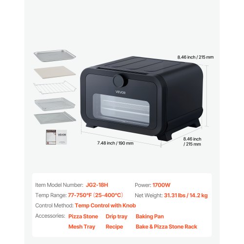 Pizza Oven 8 Presets Electric Ovens Air Fry Combo 12Inch Indoor Maker Smart