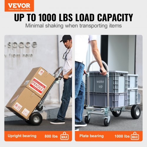 Aluminum Folding Hand Truck 4 in 1 Design 1000 lbs Capacity Heavy Duty