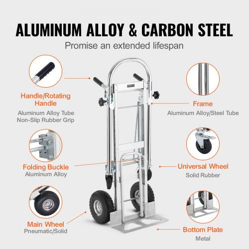Aluminum Folding Hand Truck 4 in 1 Design 1000 lbs Capacity Heavy Duty