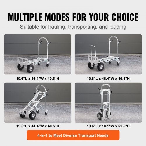 Aluminum Folding Hand Truck 4 in 1 Design 1000 lbs Capacity Heavy Duty