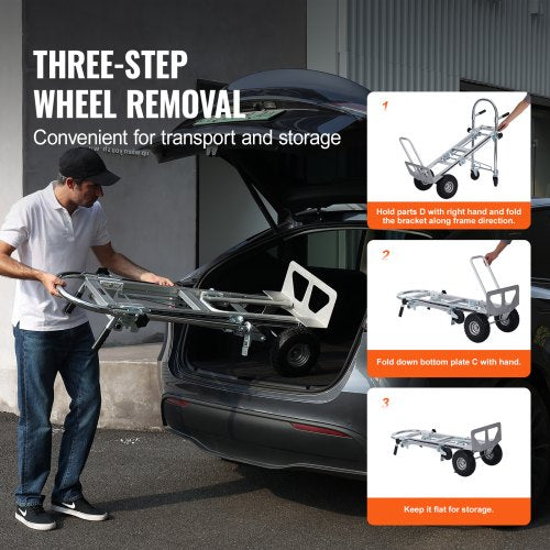 Aluminum Folding Hand Truck 4 in 1 Design 1000 lbs Capacity Heavy Duty