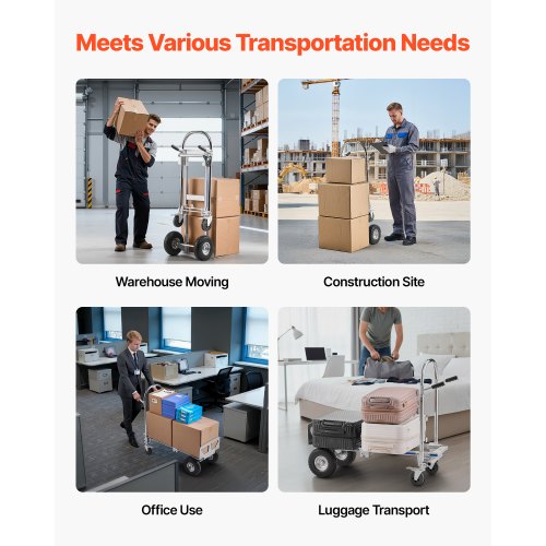 2 In 1 Hand Truck 1000 Lbs Load Capacity For 4Wheel Mode Convertible Dolly