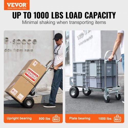 Aluminum Folding Hand Truck 2 in 1 Design 1000 lbs Capacity Heavy Duty